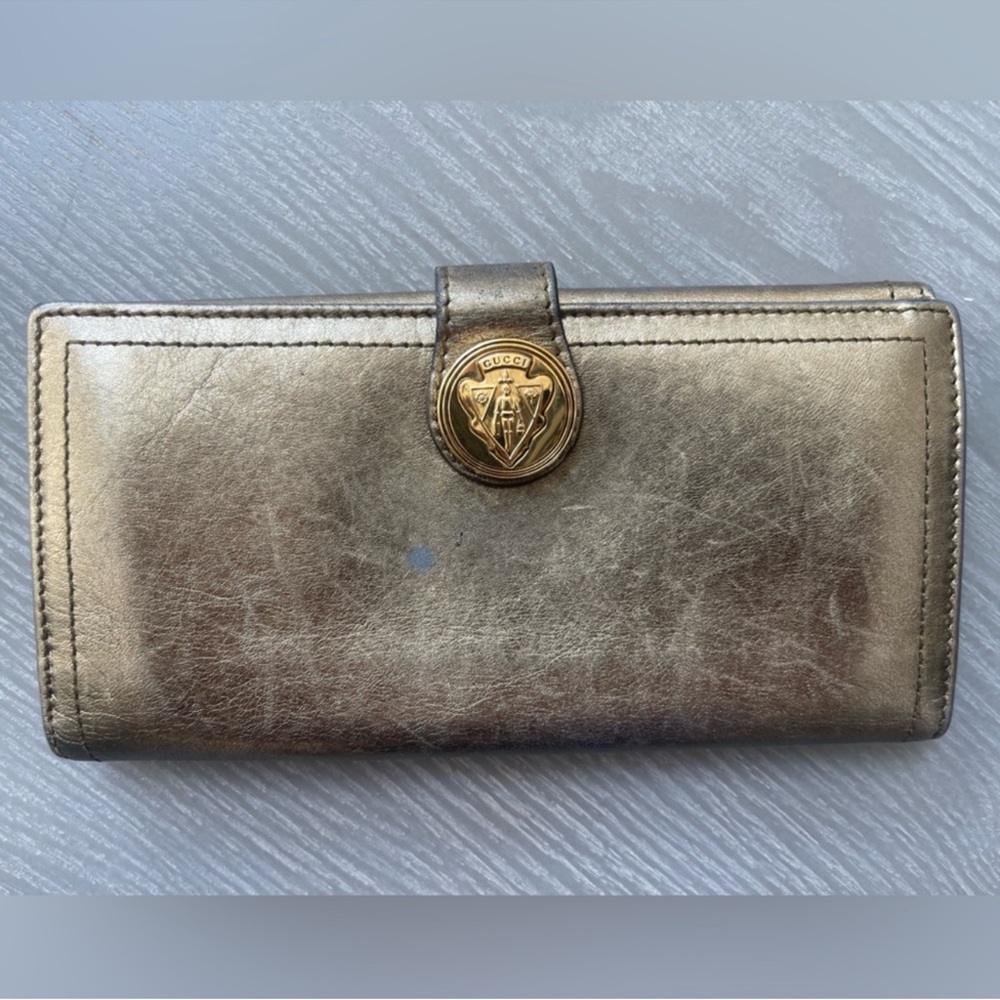 Gucci hysteria gold metallic leather continental wallet